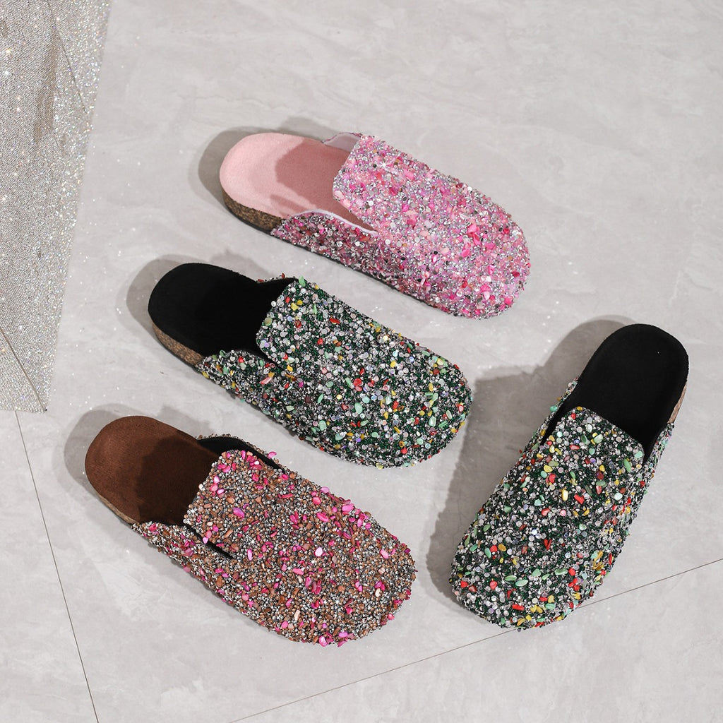 Sequined cork slippers