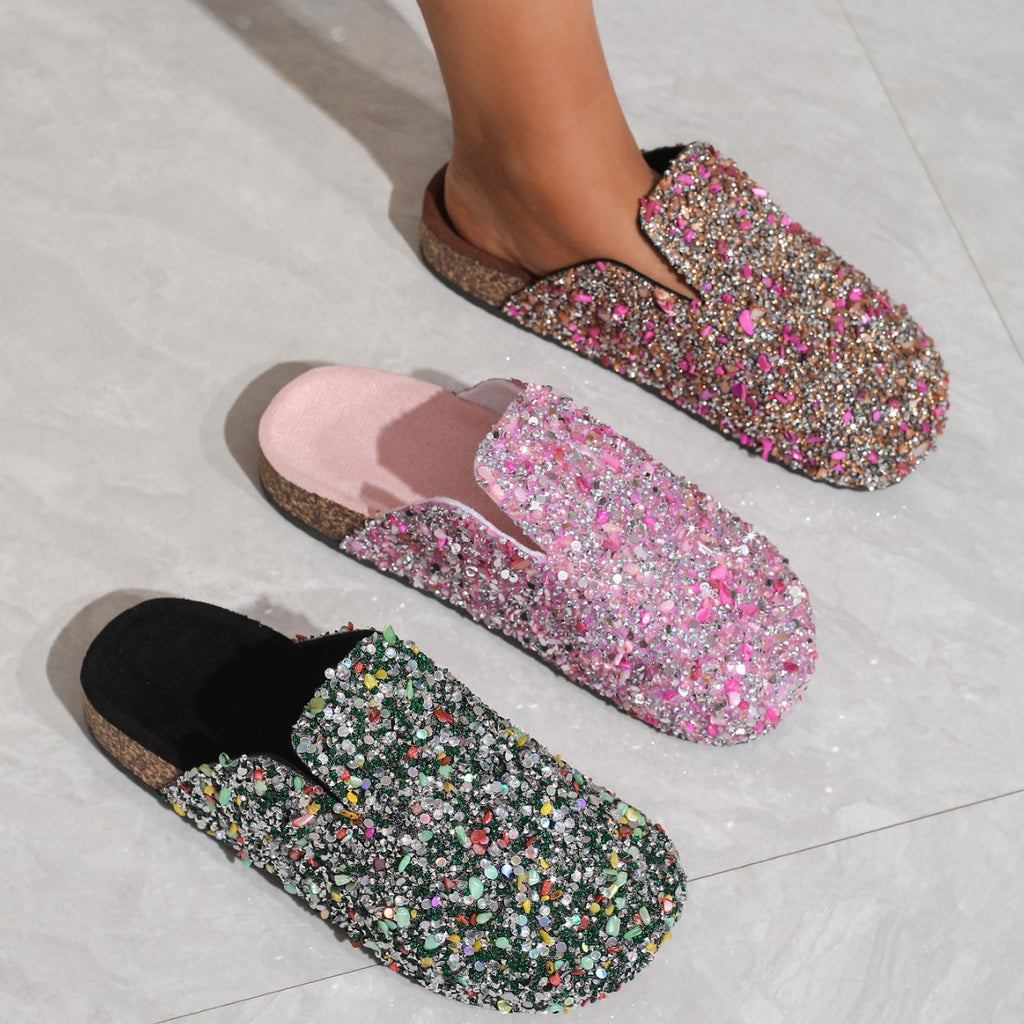 Sequined cork slippers