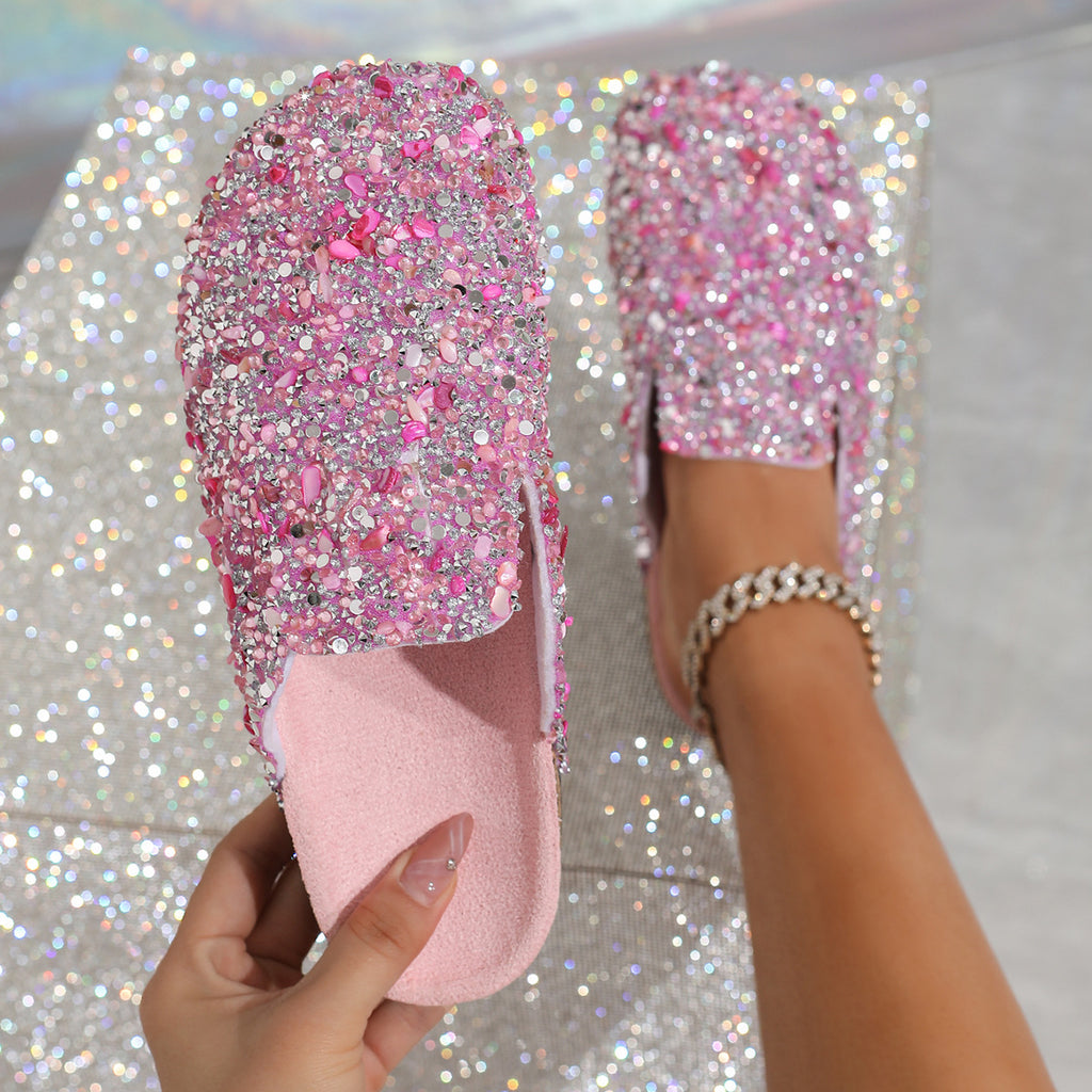 Sequined cork slippers